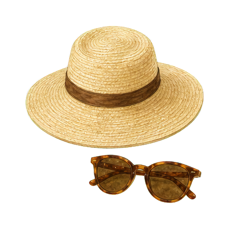 Straw Hat and Amber Sunglasses