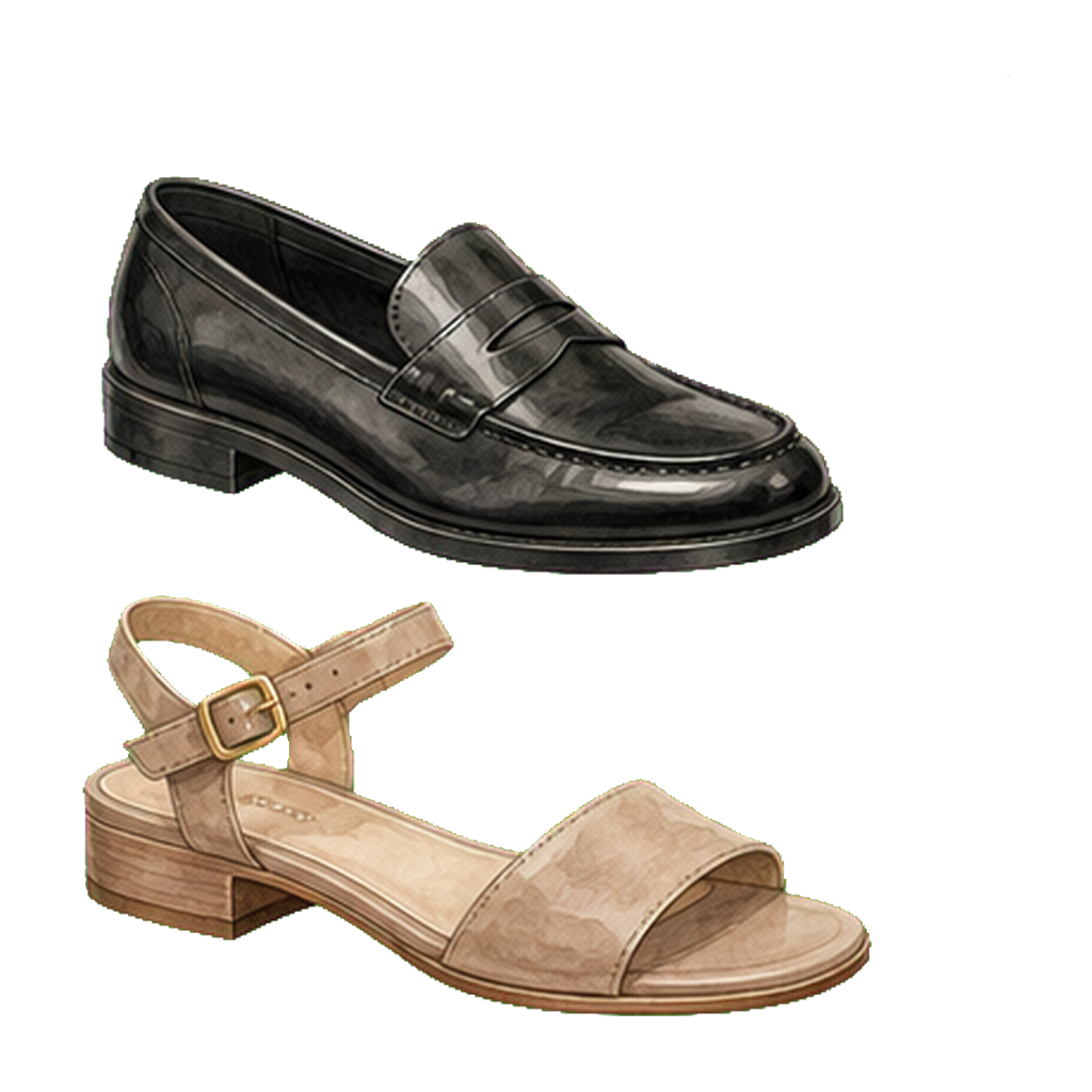 Closed-toe loafer + waterproof low-heel sandal