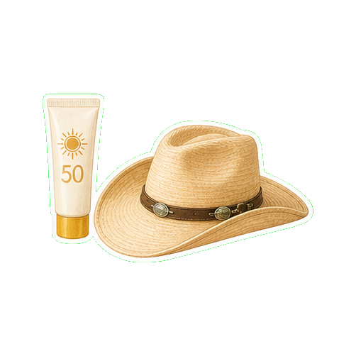 Mineral SPF 50 (Stream2Sea, Sun Bum Mineral, Thinksport) + wide-brim straw hat