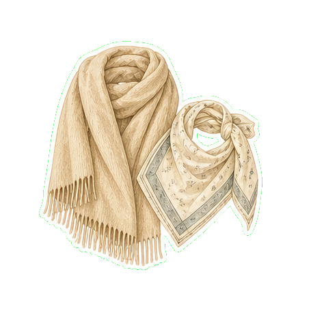 Loro Piana cashmere wrap + Hermès silk scarf