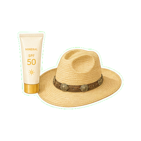 Mineral SPF 50 + wide-brim straw hat
