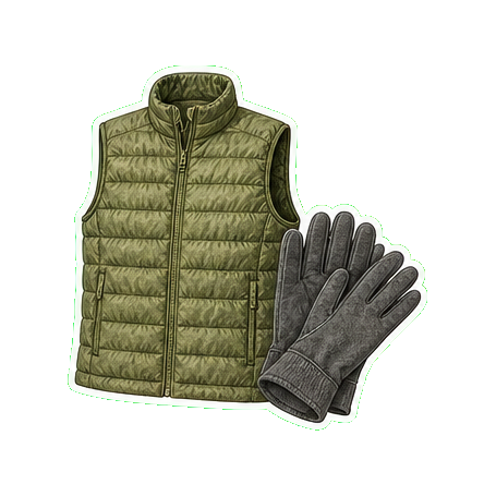 Stio Hometown Down vest + lightweight wool gloves