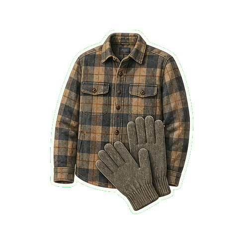 Stio Cottonwood overshirt or Pendleton wool shirt-jacket + lightweight wool gloves