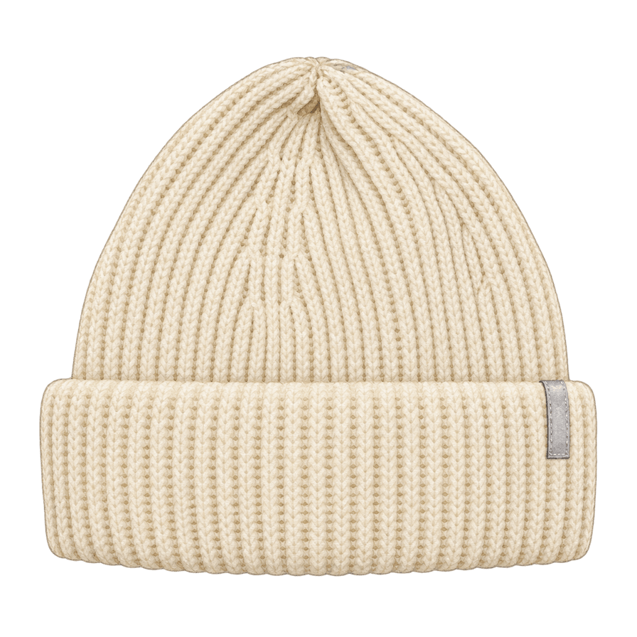 Ecru Reflective-Tab Rib Beanie