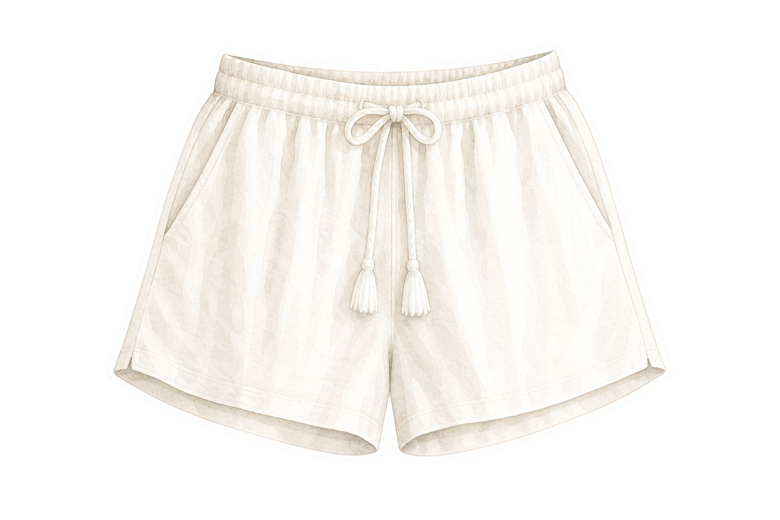 White Cotton-Linen Drawstring Shorts