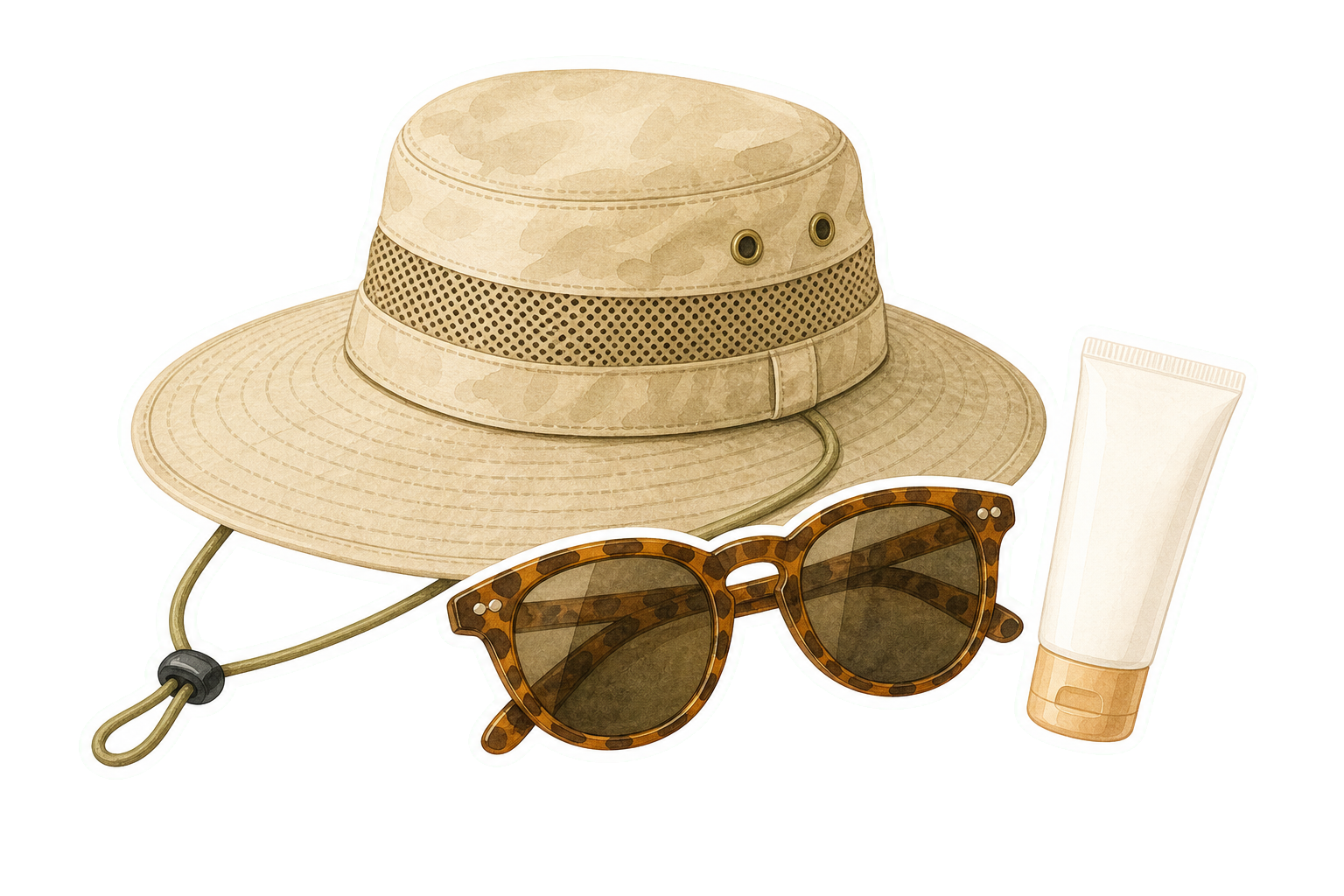 Khaki Vented Sun Hat Sunglasses And Mineral SPF