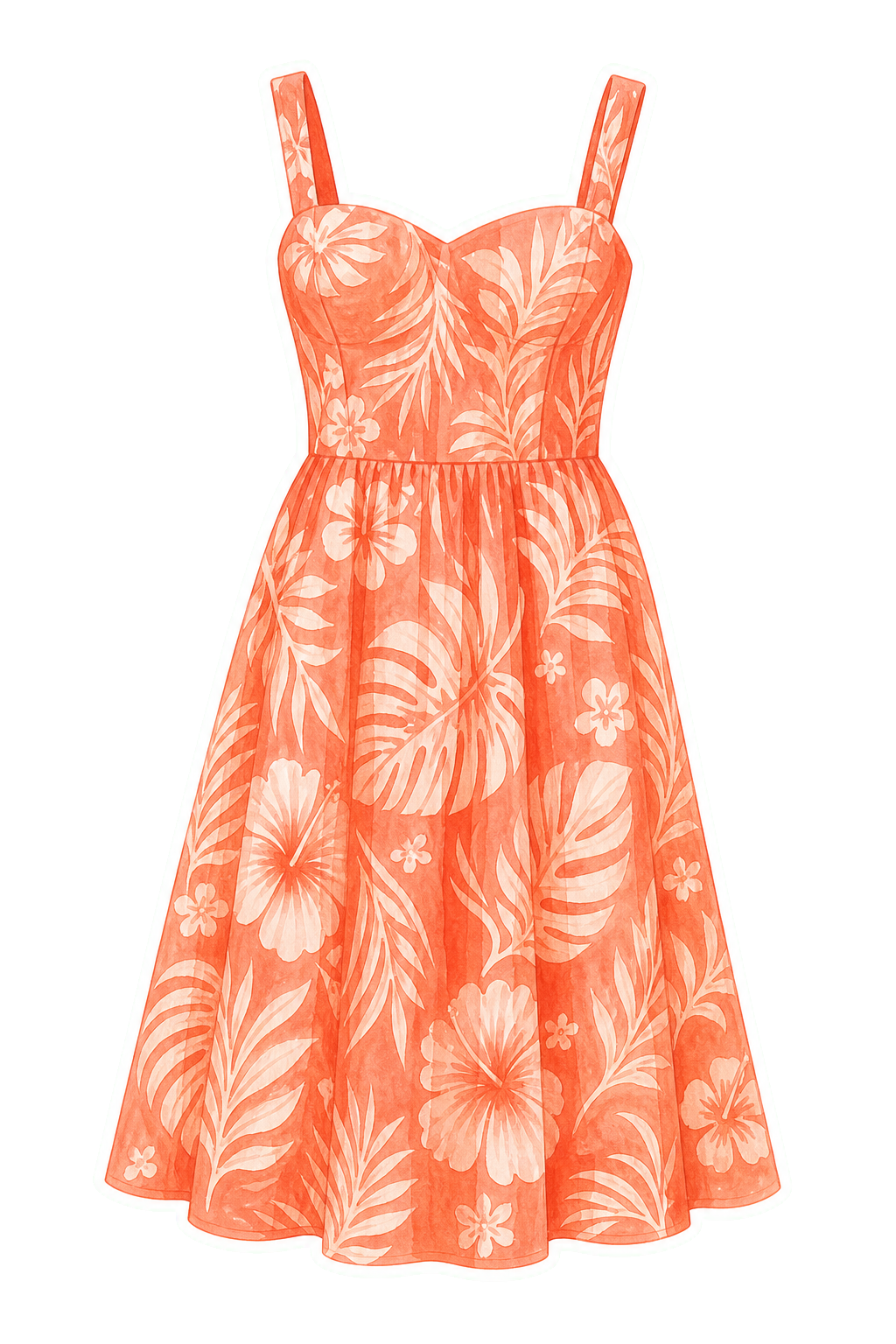 Deep Coral Tropical Cotton Sundress