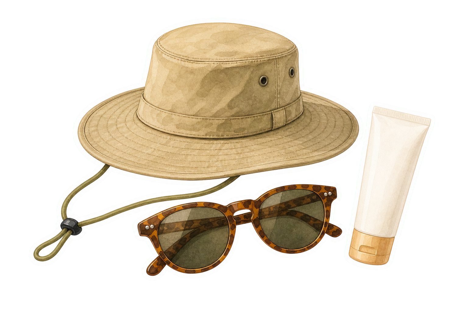 Khaki Sun Hat Sunglasses And Mineral SPF