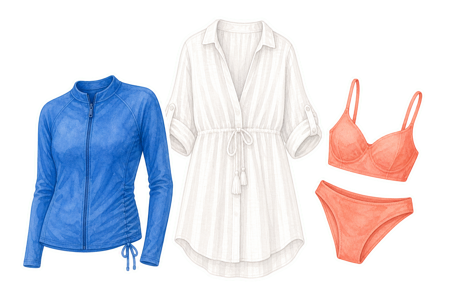 White Cover-Up Cobalt Rash Guard And Coral Swim