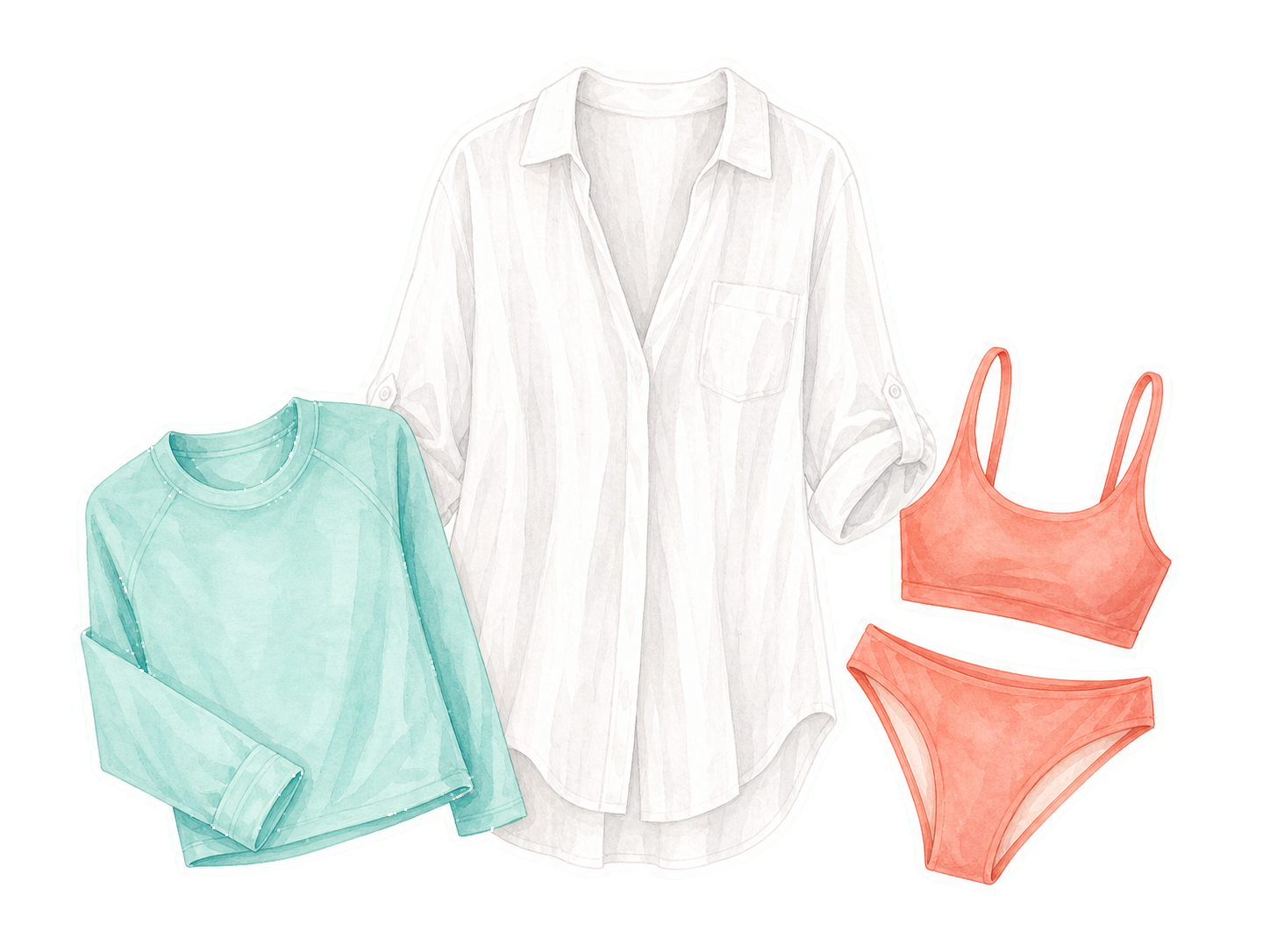 White Cover-Up Aqua Rash Guard And Coral Swim