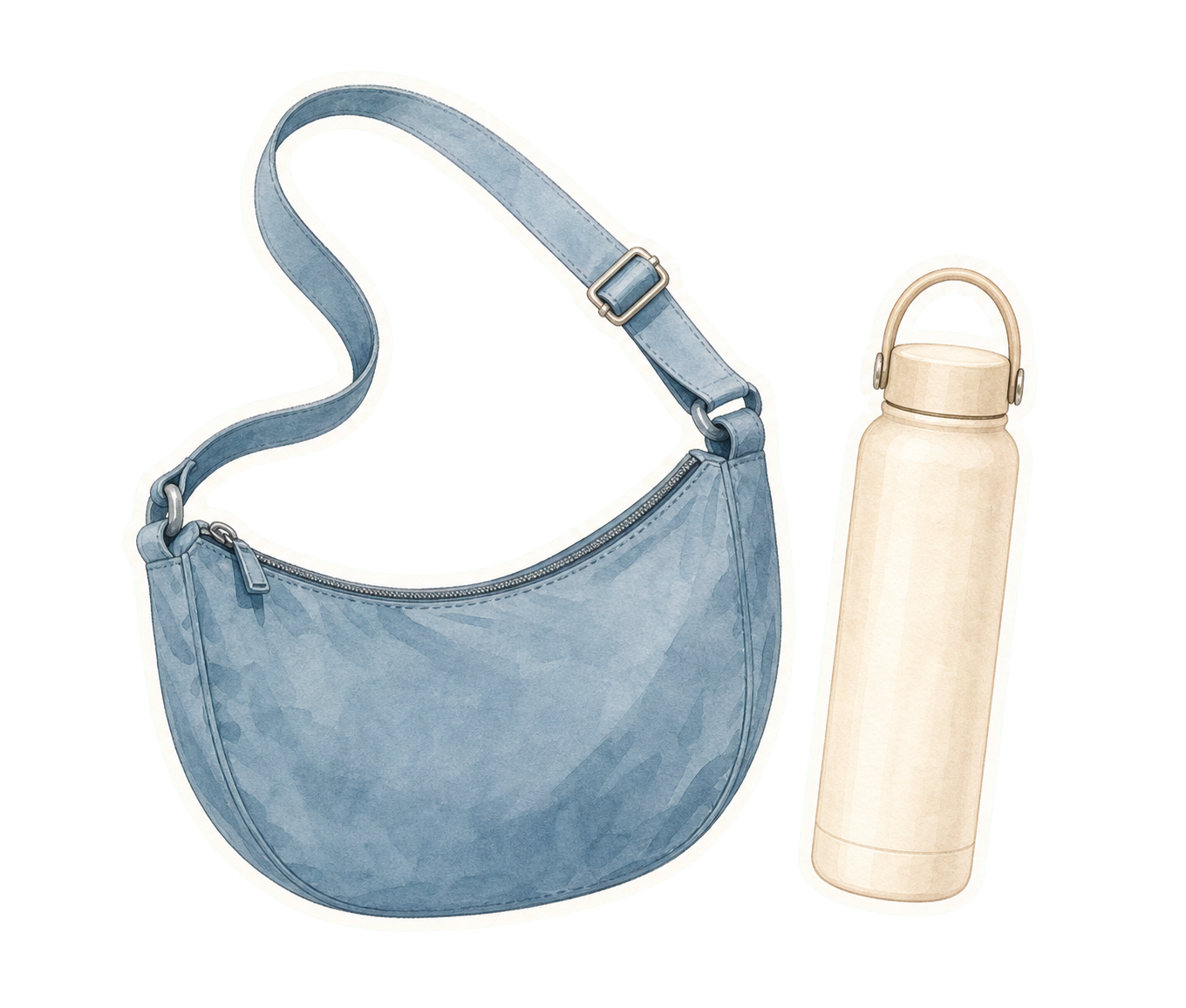 Sea Blue Crossbody Bag And Ivory Water Bottle