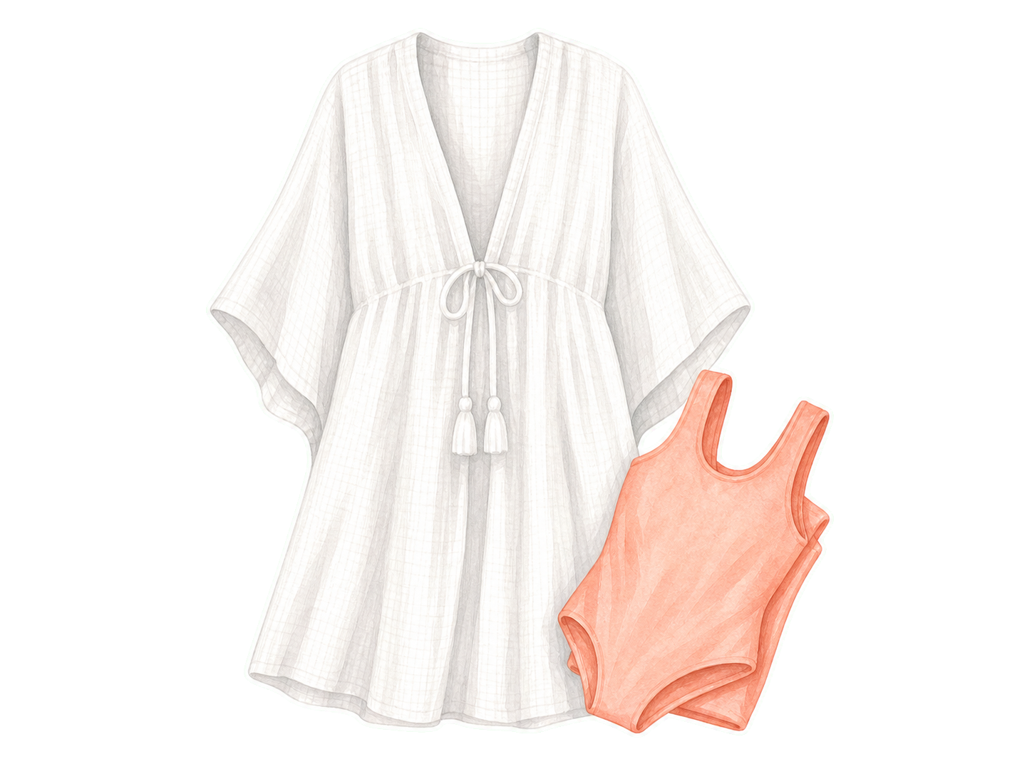 White Cotton Cover-Up And Coral Swimsuit