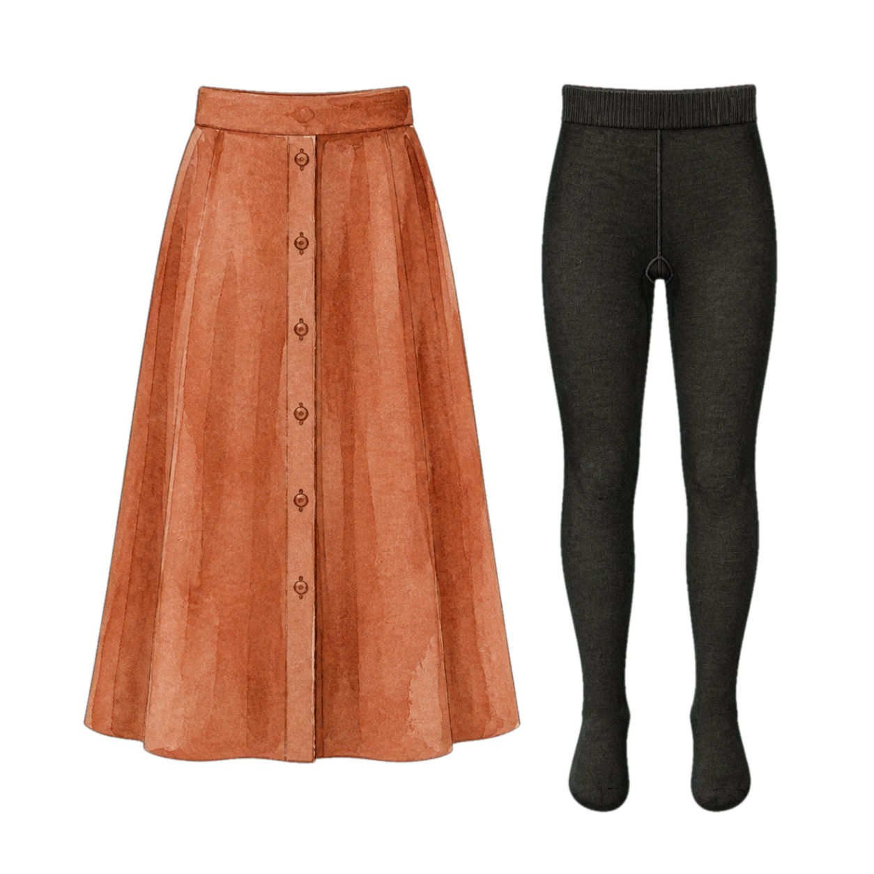 Rust Midi Skirt and Black Tights