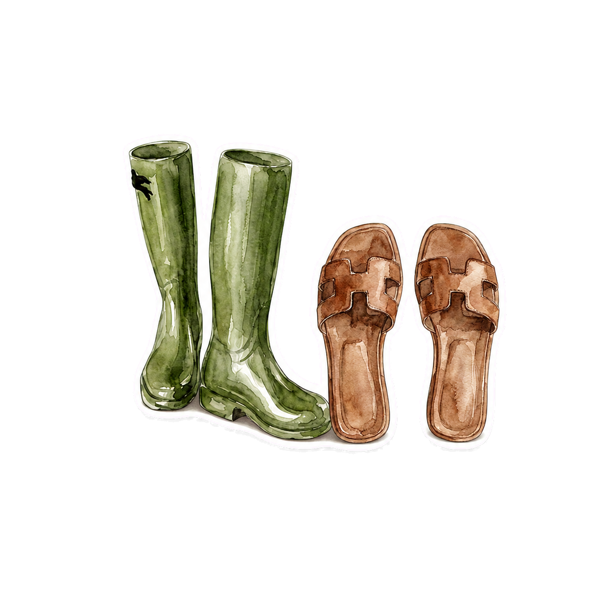 Olive Rain Boots and Waterproof-Treated Slip-Ons