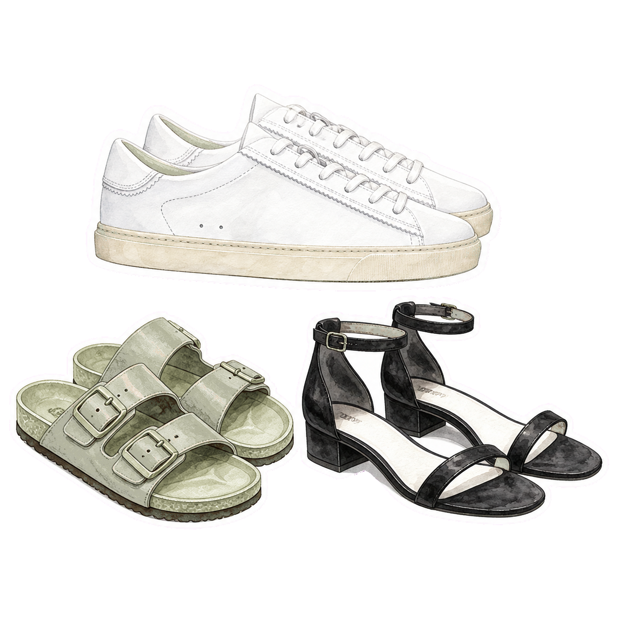 Sambas, Birkenstocks, and Block Heels