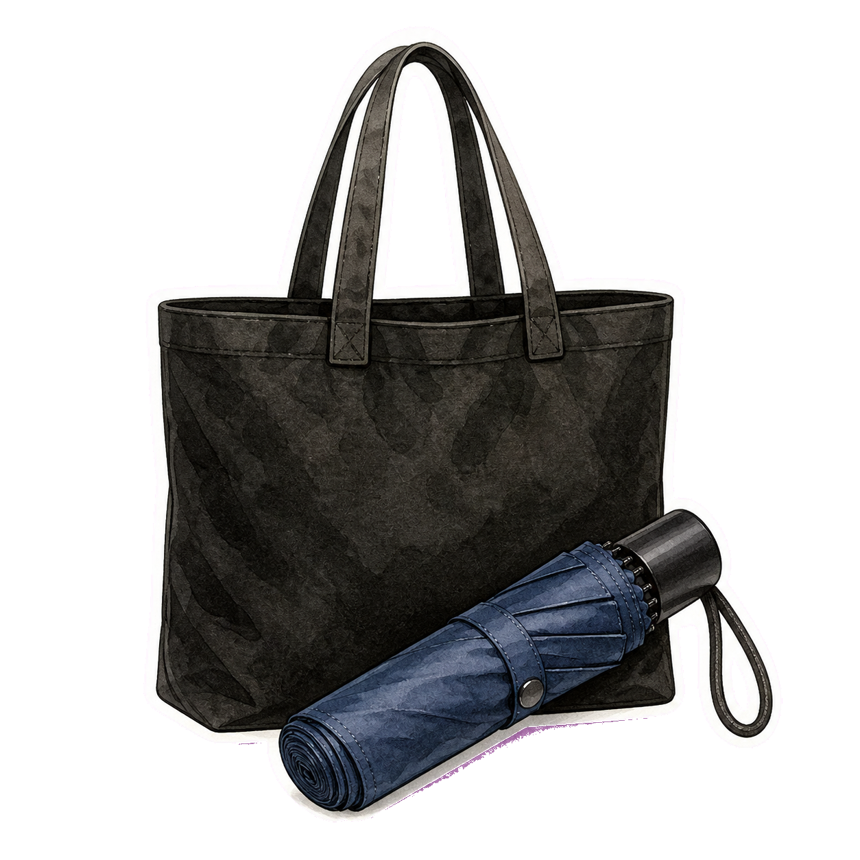Black Canvas Tote and Compact Navy Umbrella