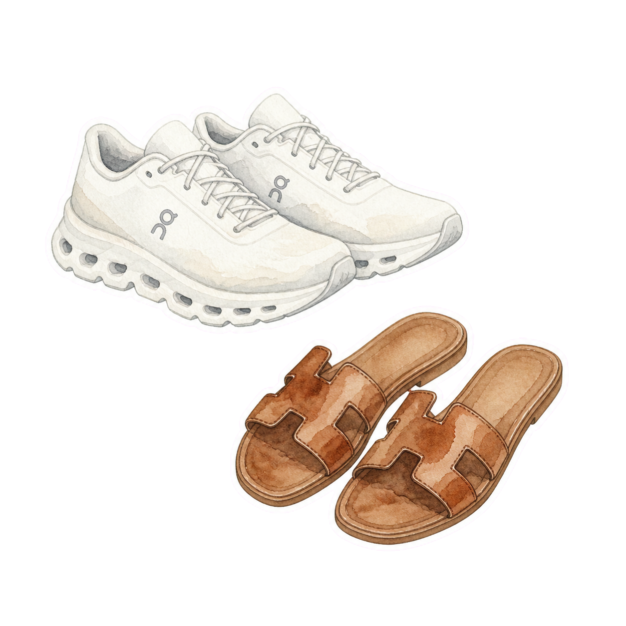 White Chunky Cloud-Sole Sneakers and Leather Sandals