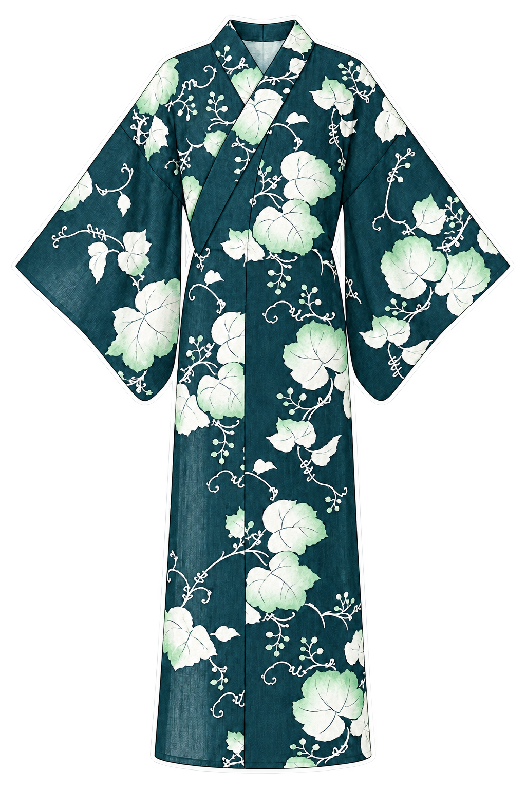 Dark Green Botanical Cotton-Linen Yukata