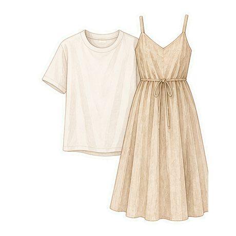 Cotton Tee And Linen Midi Dress