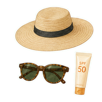 Sun Hat Sunglasses And SPF 50
