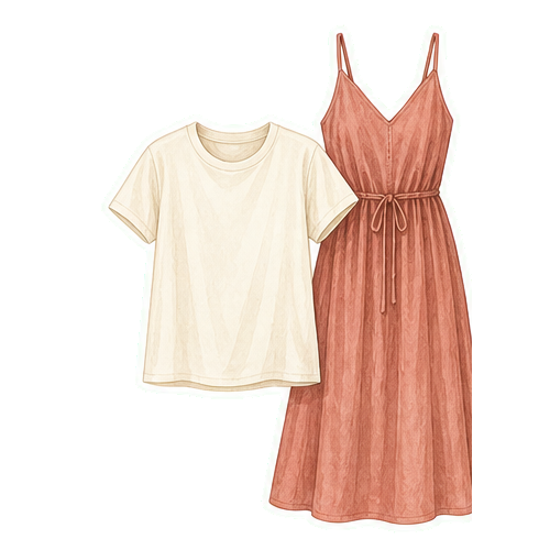 Cotton Tee And Linen Midi Dress