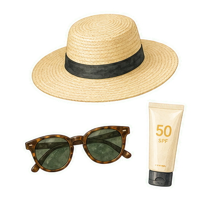 Sun Hat Sunglasses And SPF 50