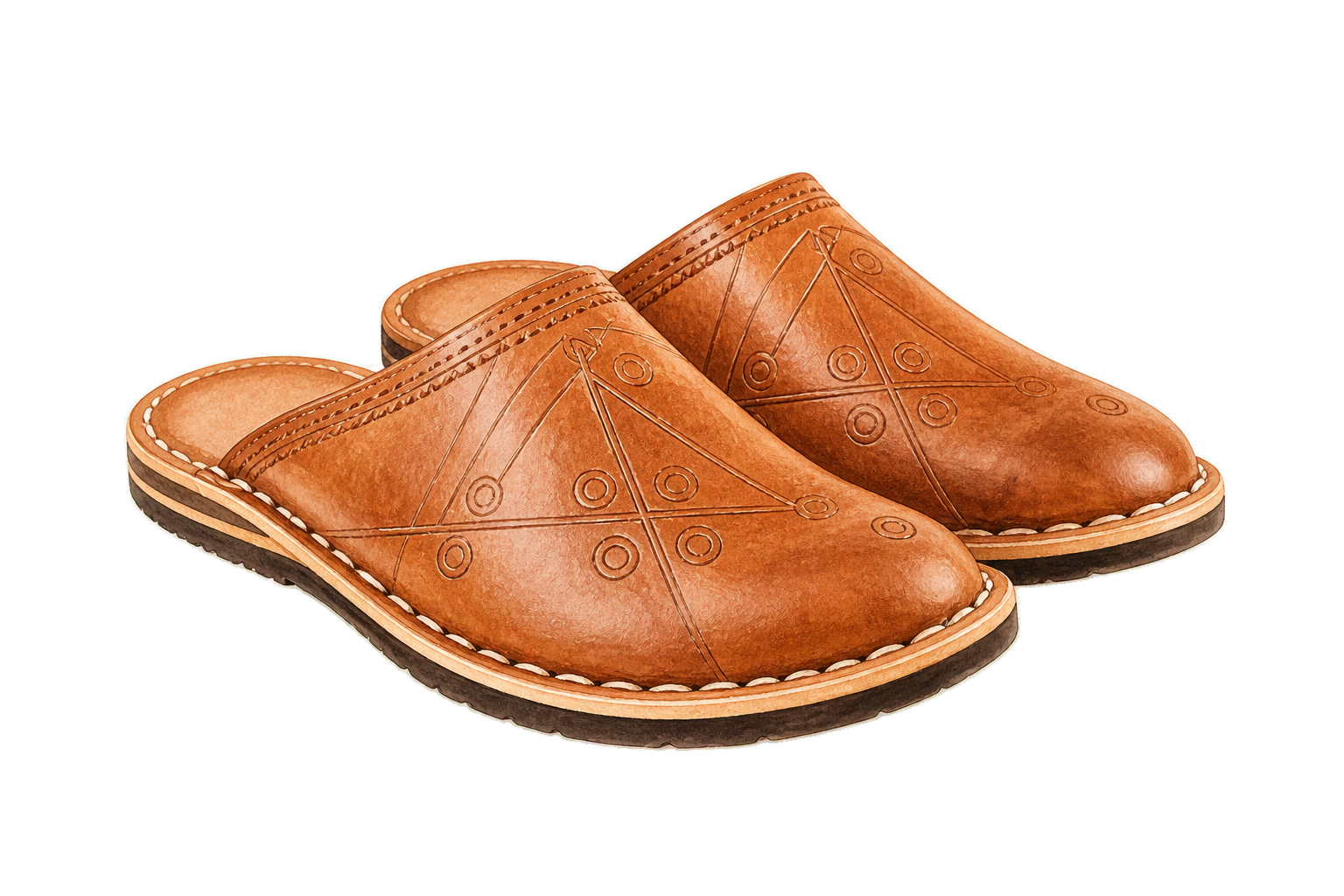 Cognac Leather Babouche Sandals
