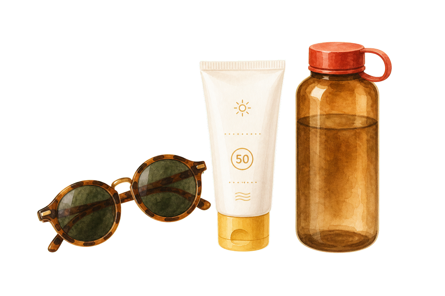 SPF 50 Sunglasses And Amber Water Bottle