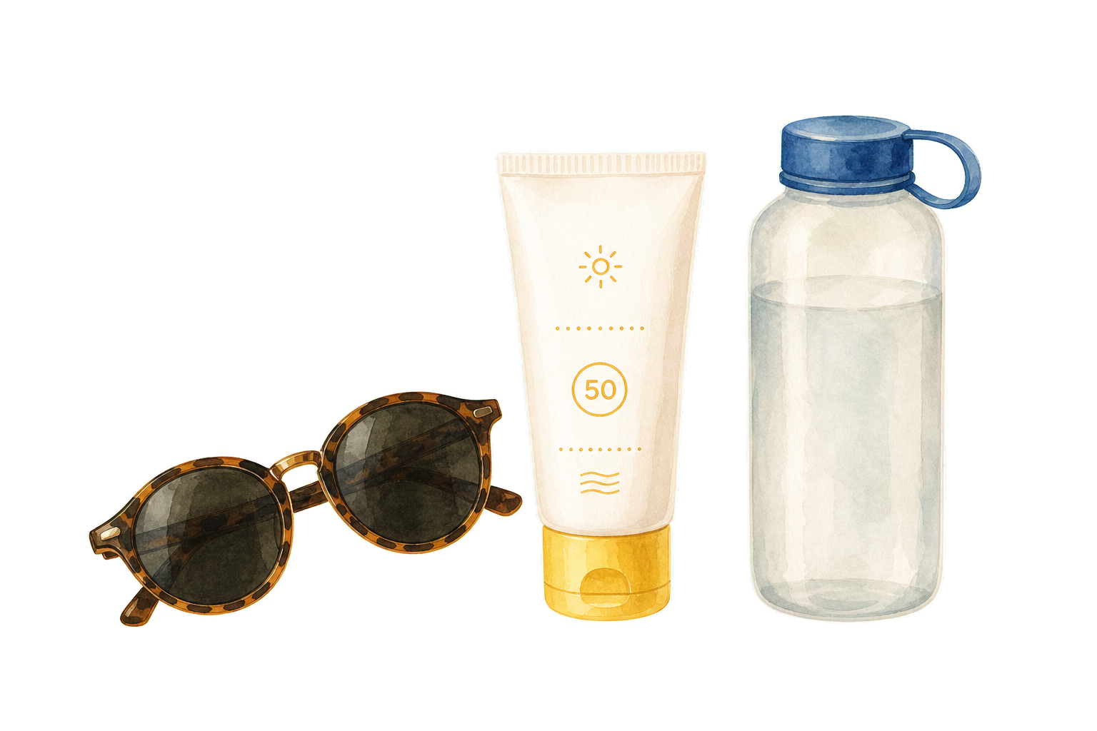 SPF 50 Sunglasses And Clear Water Bottle
