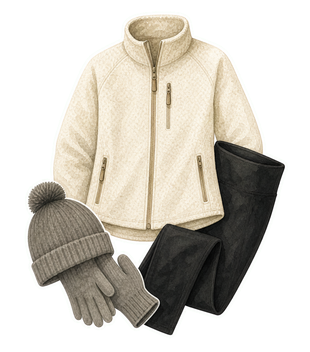 Ivory Fleece Black Leggings Beanie Gloves