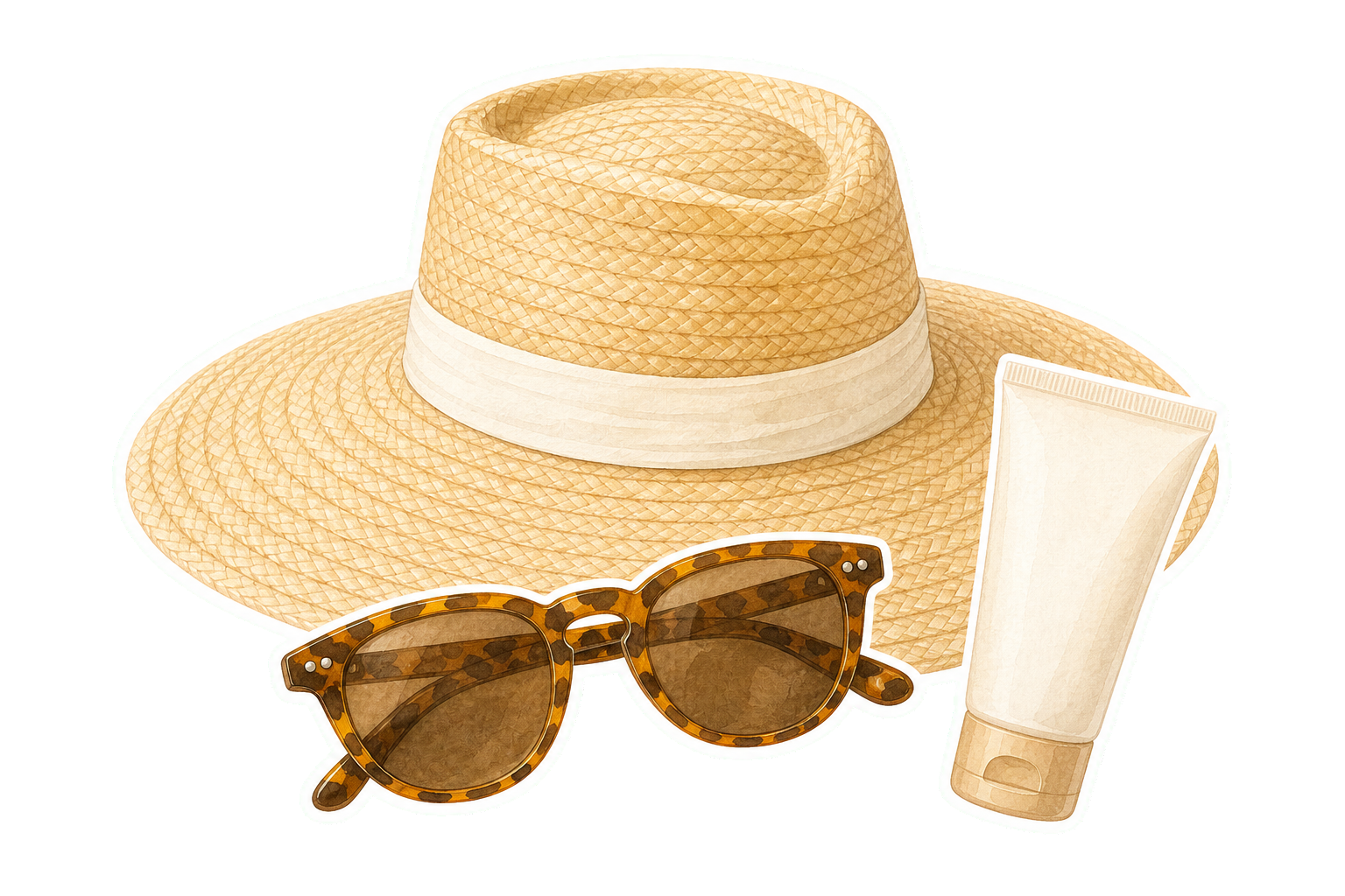 Natural Straw Hat Tortoise Sunglasses And Mineral SPF