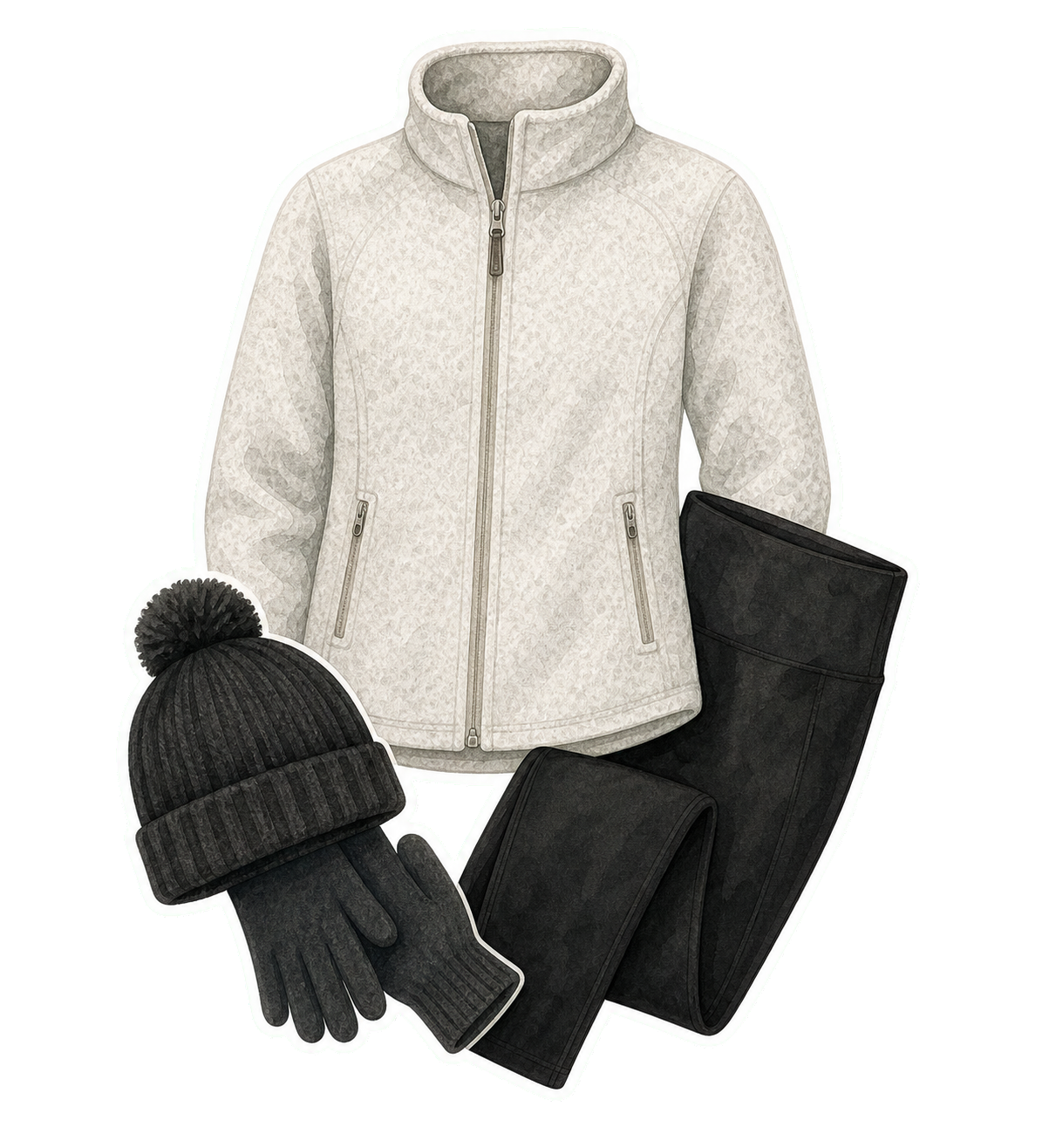 Light Gray Fleece Black Leggings Beanie Gloves