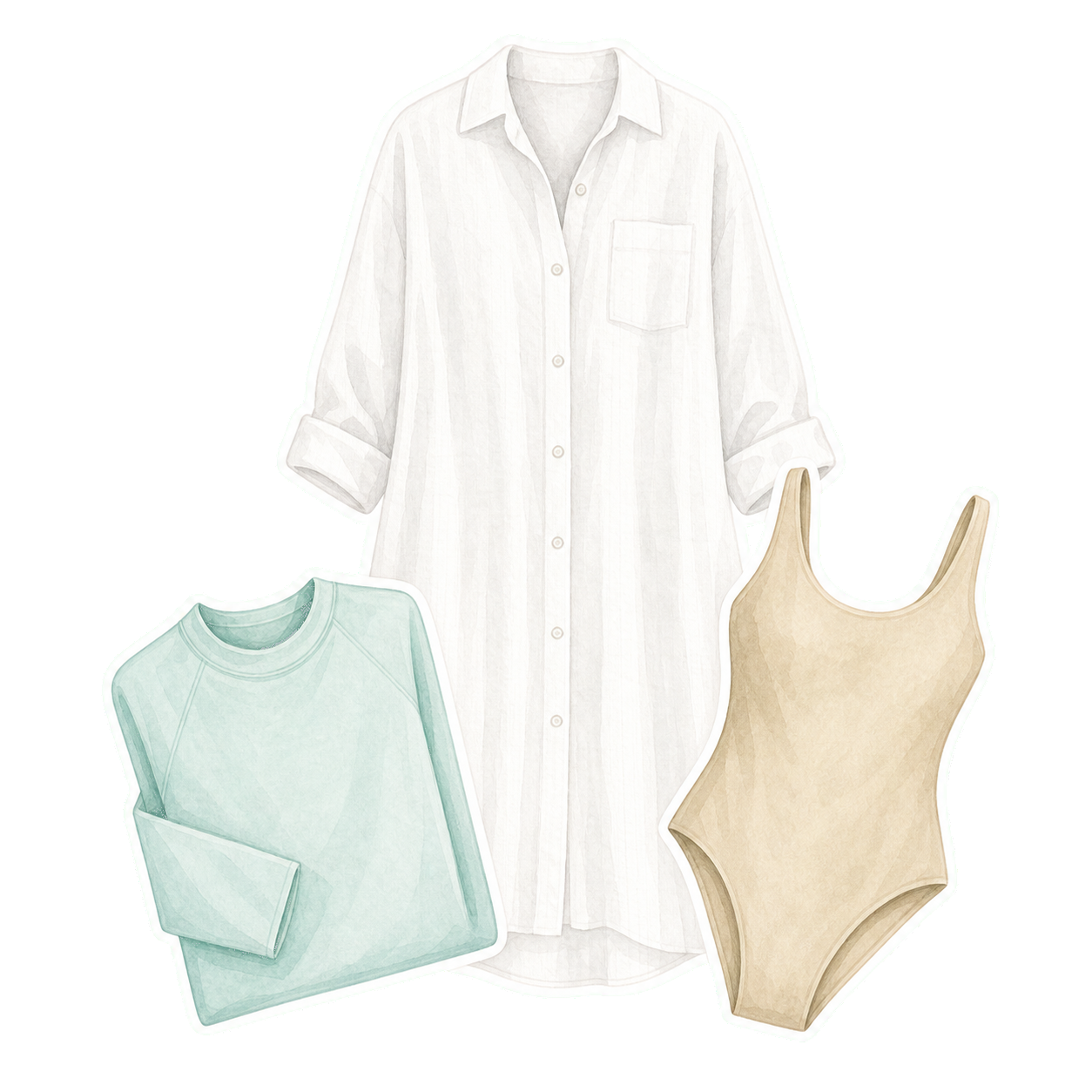 White Linen Shirt Cover-Up Aqua Rash Guard