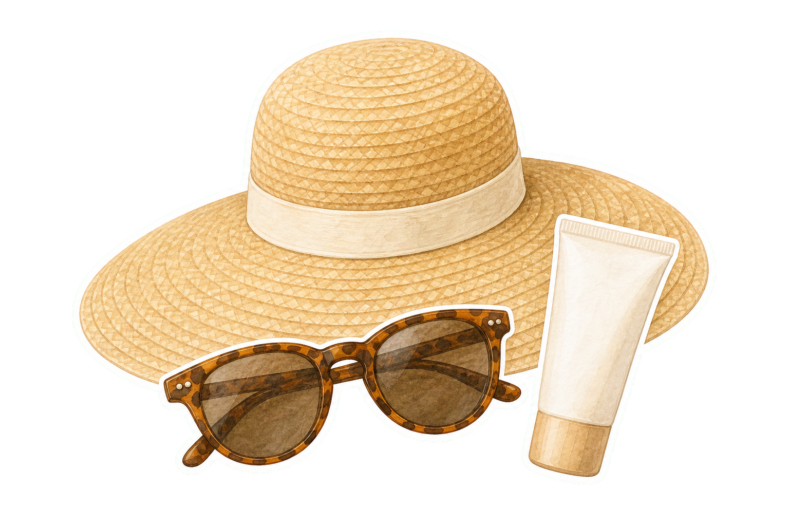 Raffia Sun Hat Sunglasses And Mineral SPF