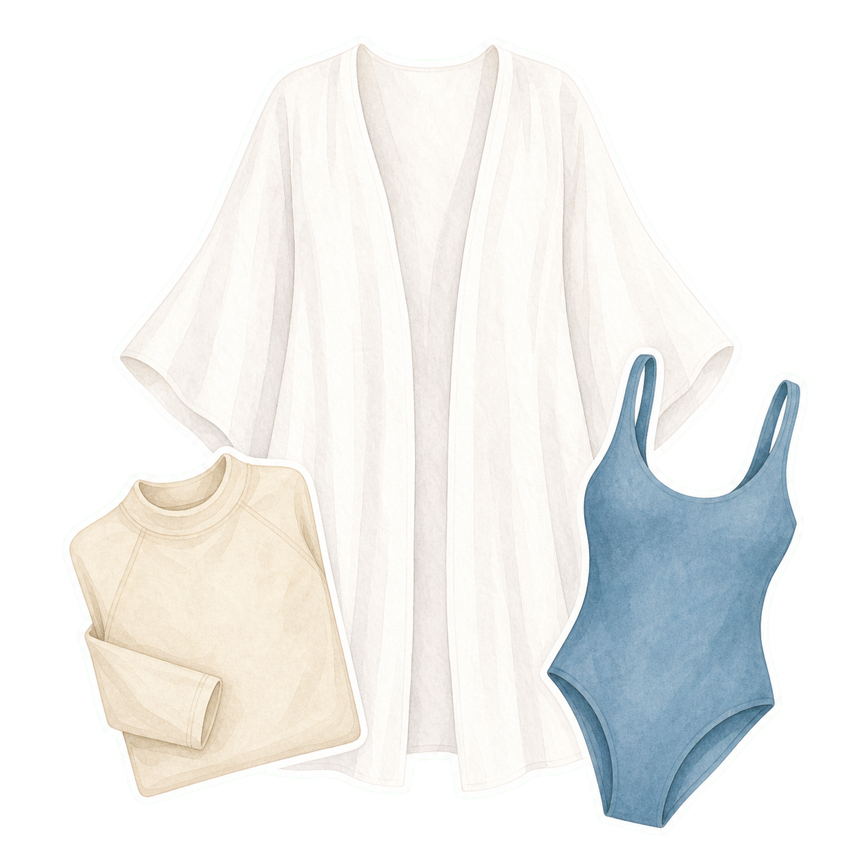 White Kimono Cover-Up Blue Swim And Rash Guard