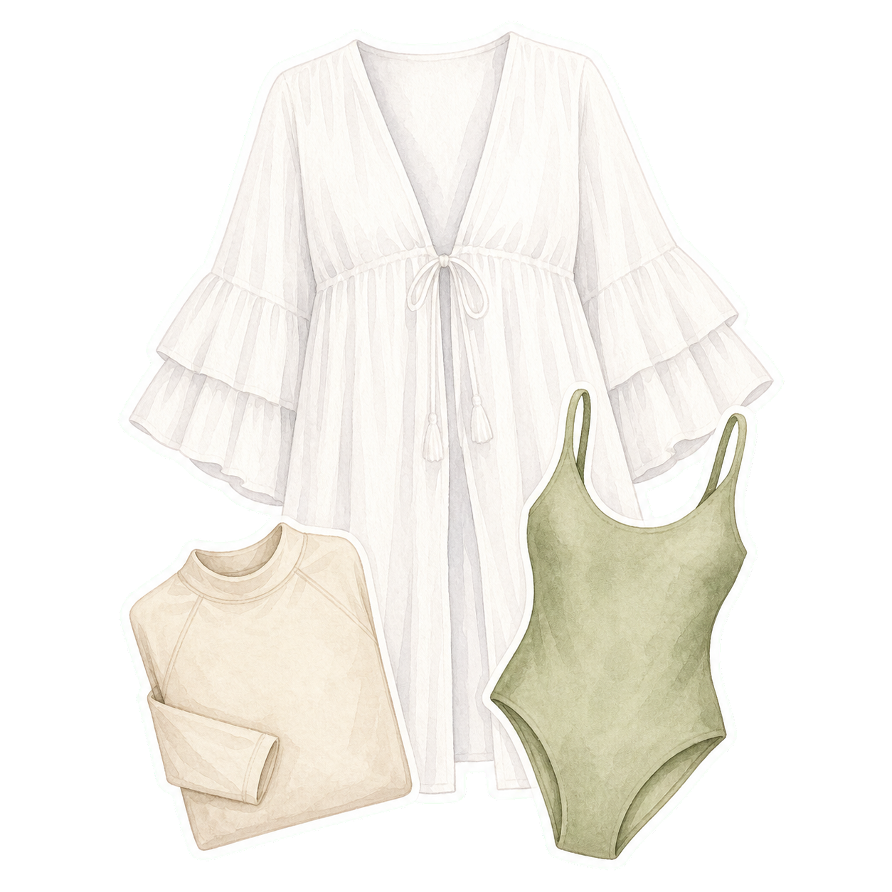 White Cotton Cover-Up Sage Swim And Rash Guard