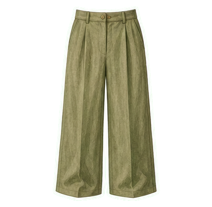 Olive Wide-Leg Linen Trousers