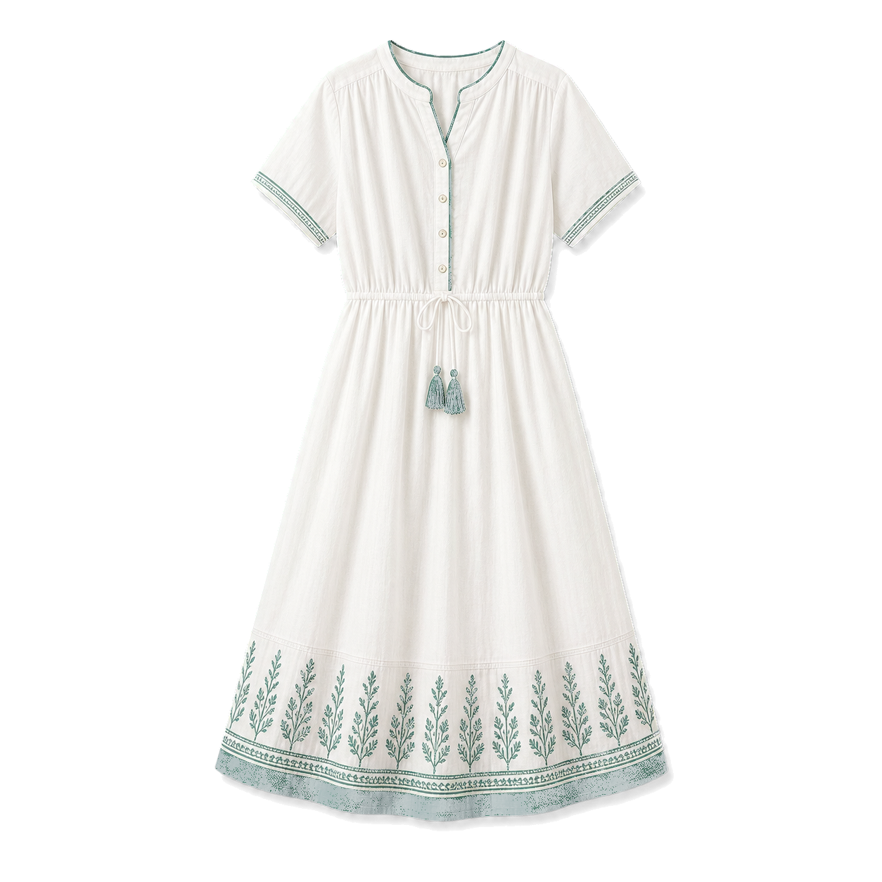 White Midi Dress With Green Trim