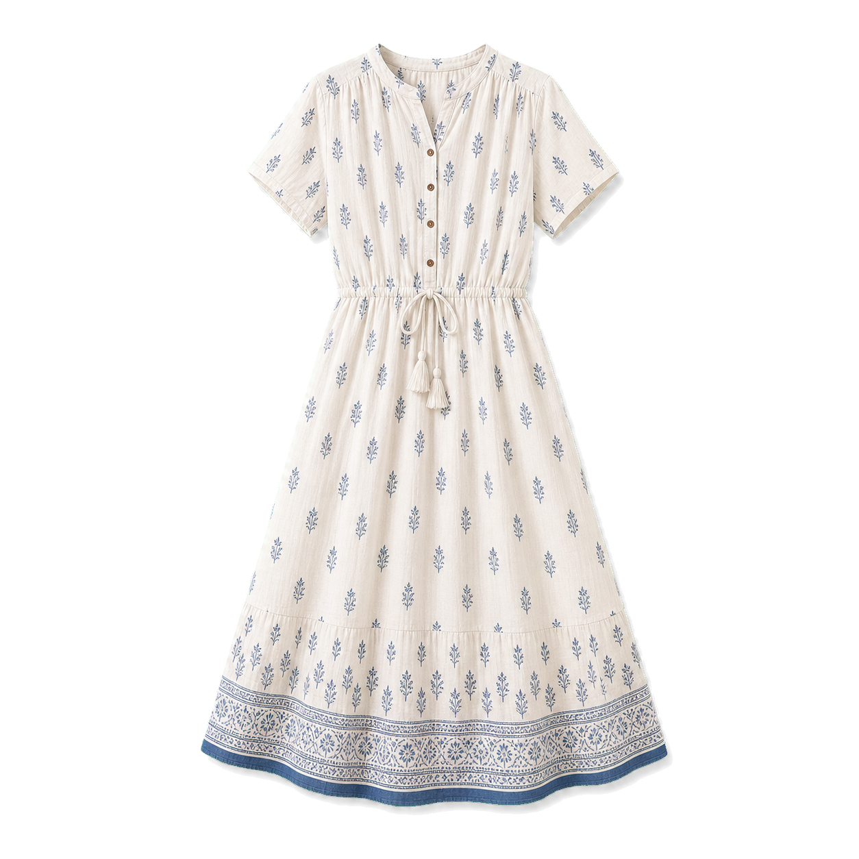 Ivory Indigo-Print Midi Dress