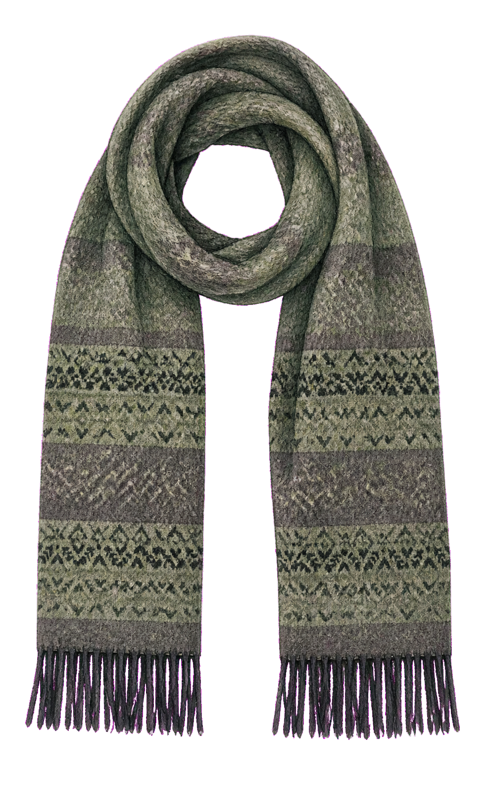 Loden Patterned Long Wool Scarf