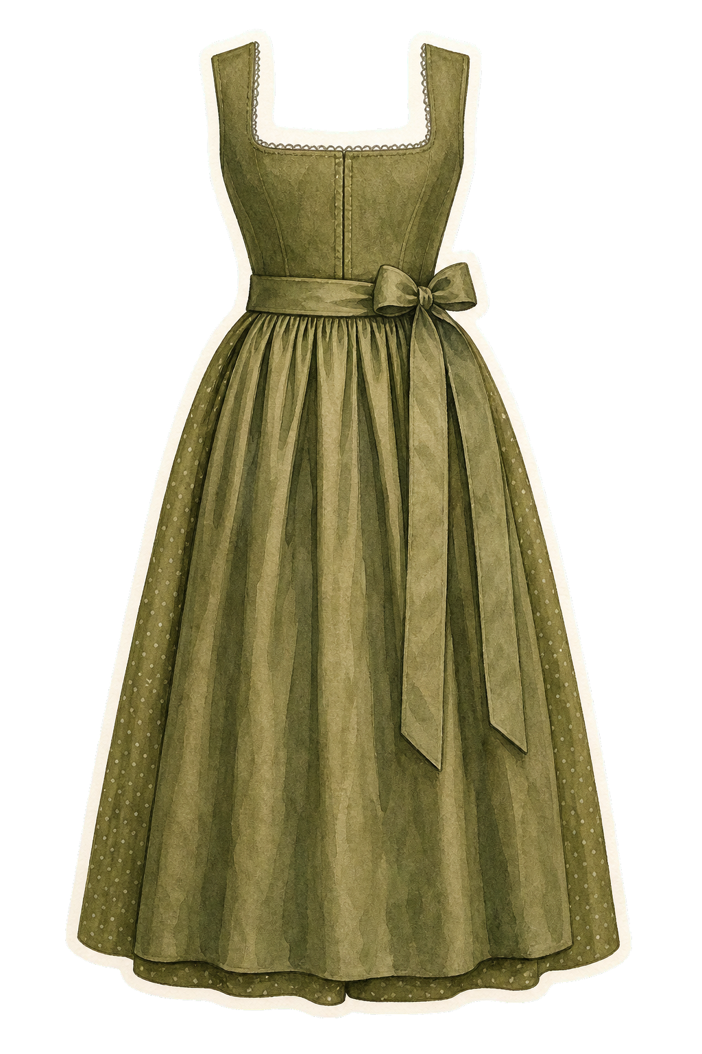 Olive Long Dirndl with Apron
