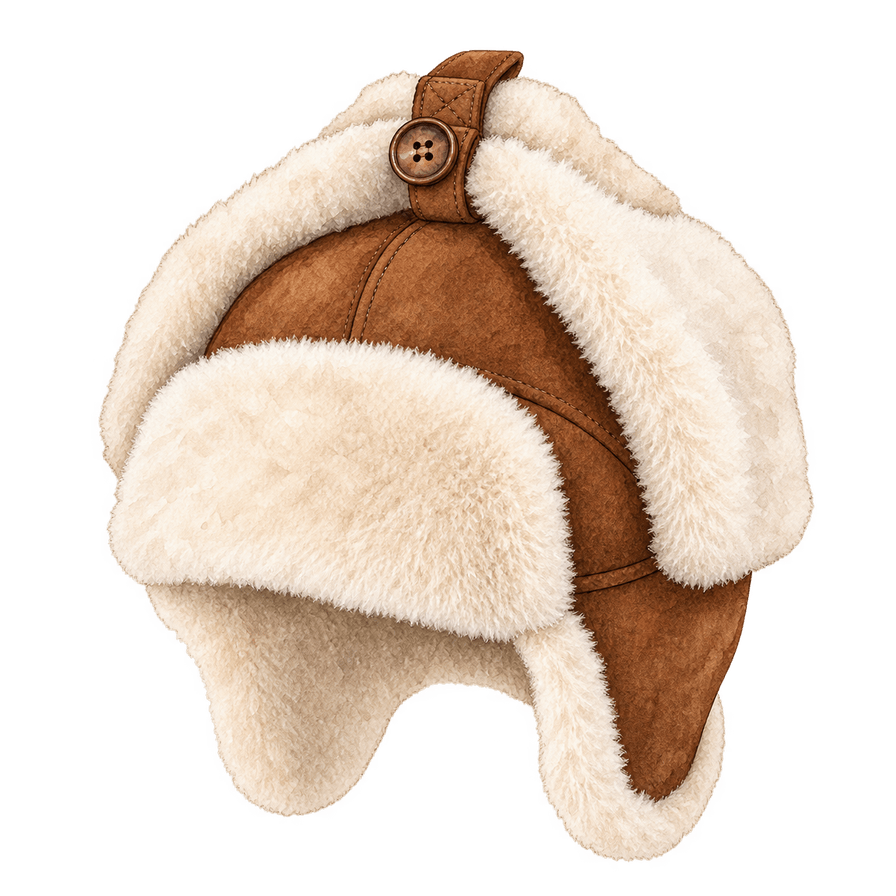 Brown suede trapper hat with a shearling lining
