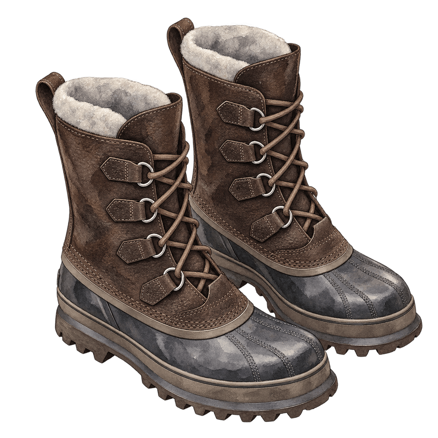Dark brown felt-lined pac boots