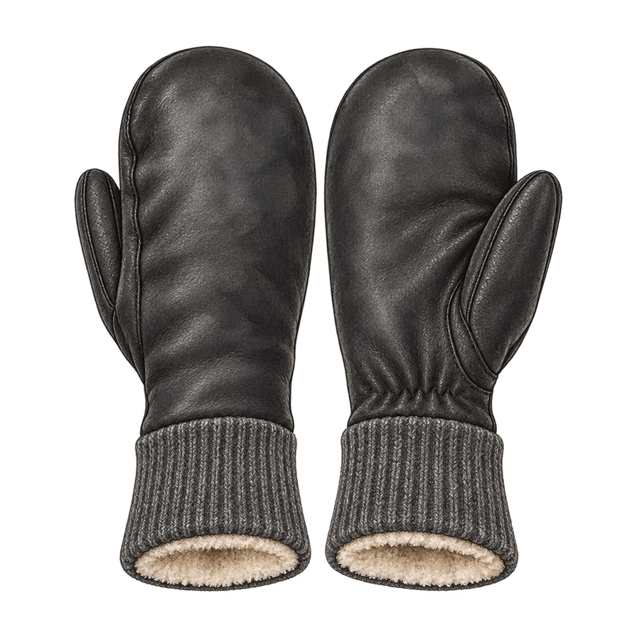 Charcoal wool-lined leather mittens