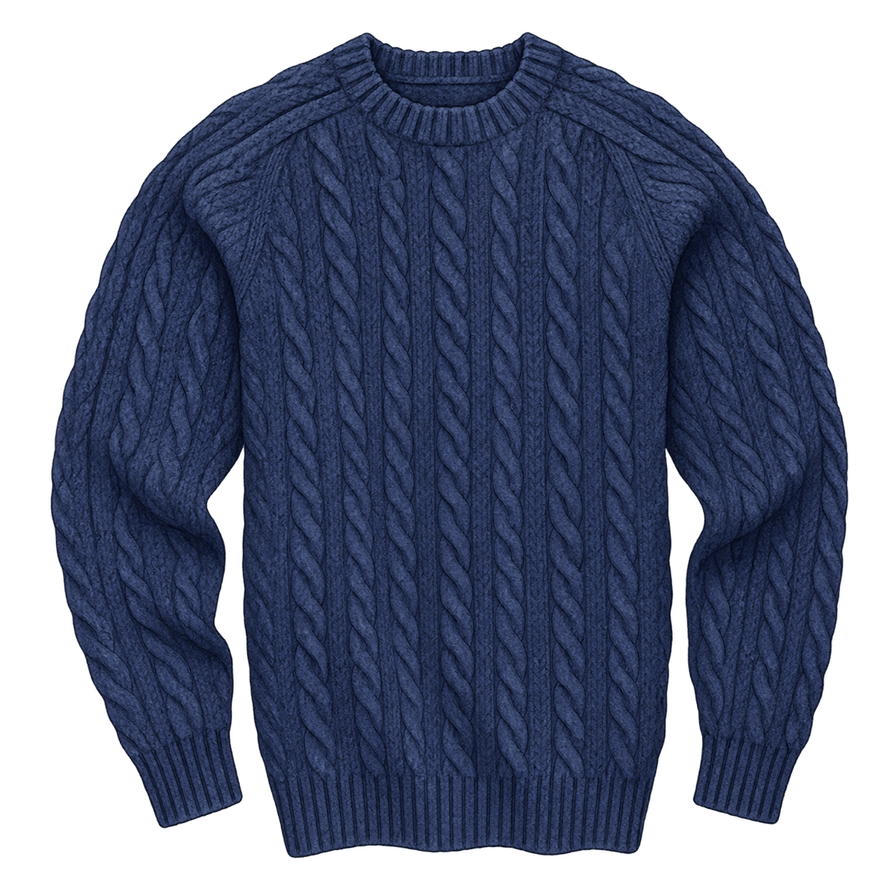Navy cable-knit wool crew sweater