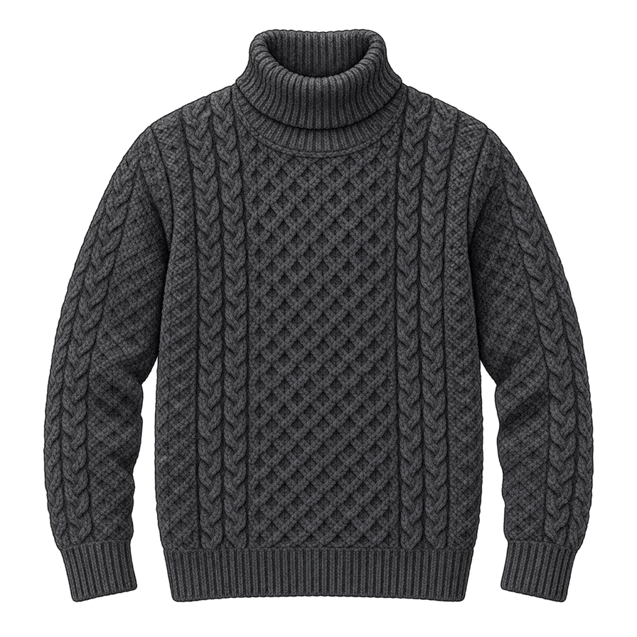 Charcoal cable-knit wool roll-neck