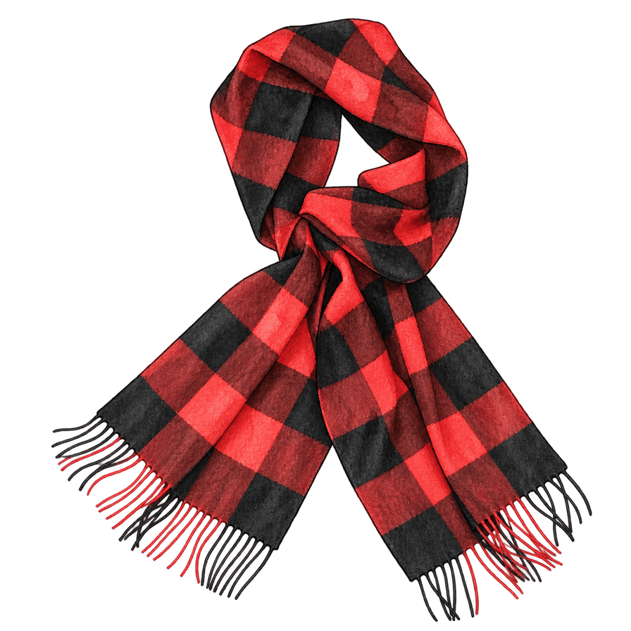 Red-and-black buffalo-check wool scarf