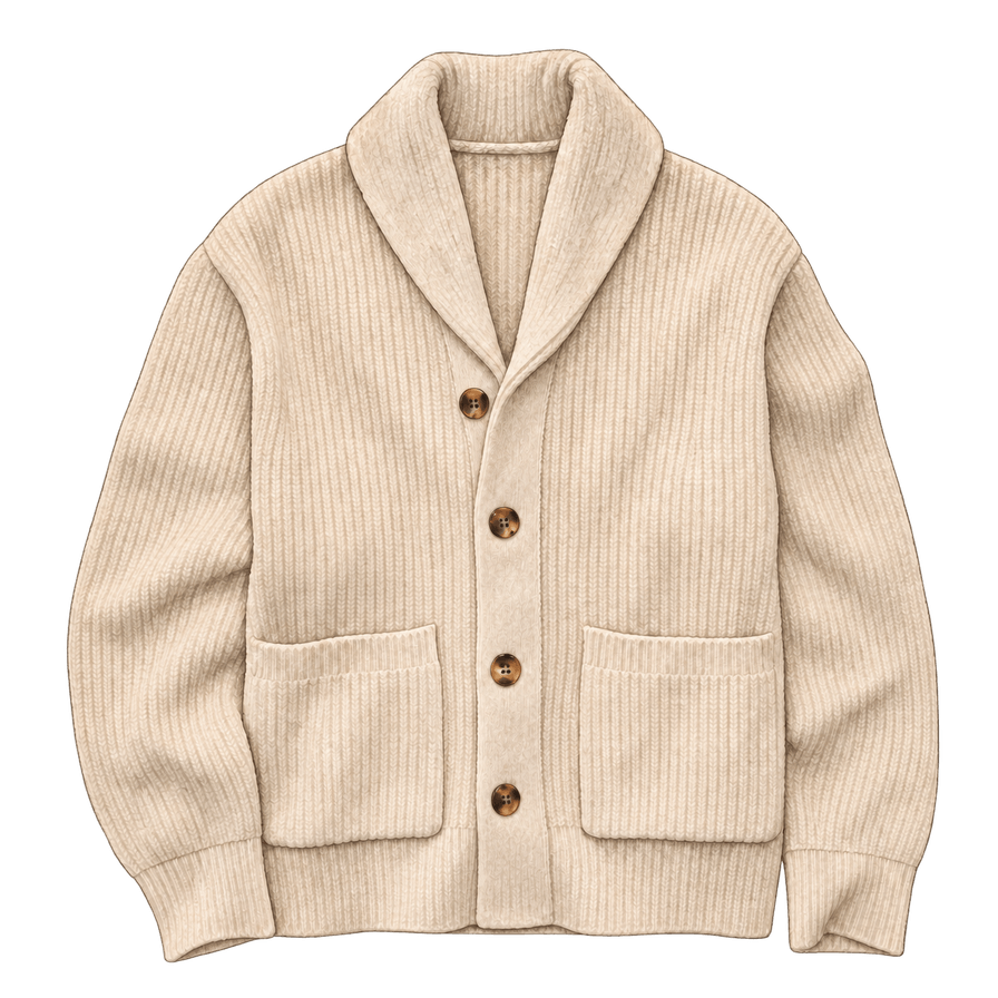 Oatmeal chunky shawl-collar wool cardigan