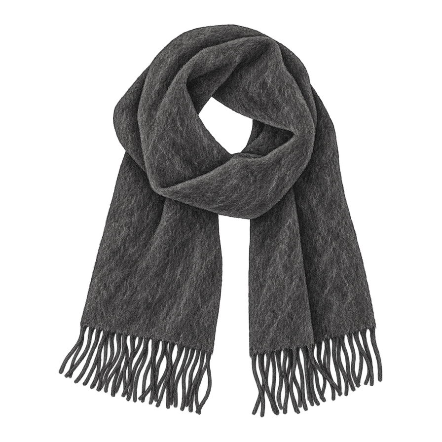 Long charcoal wool scarf, fringed