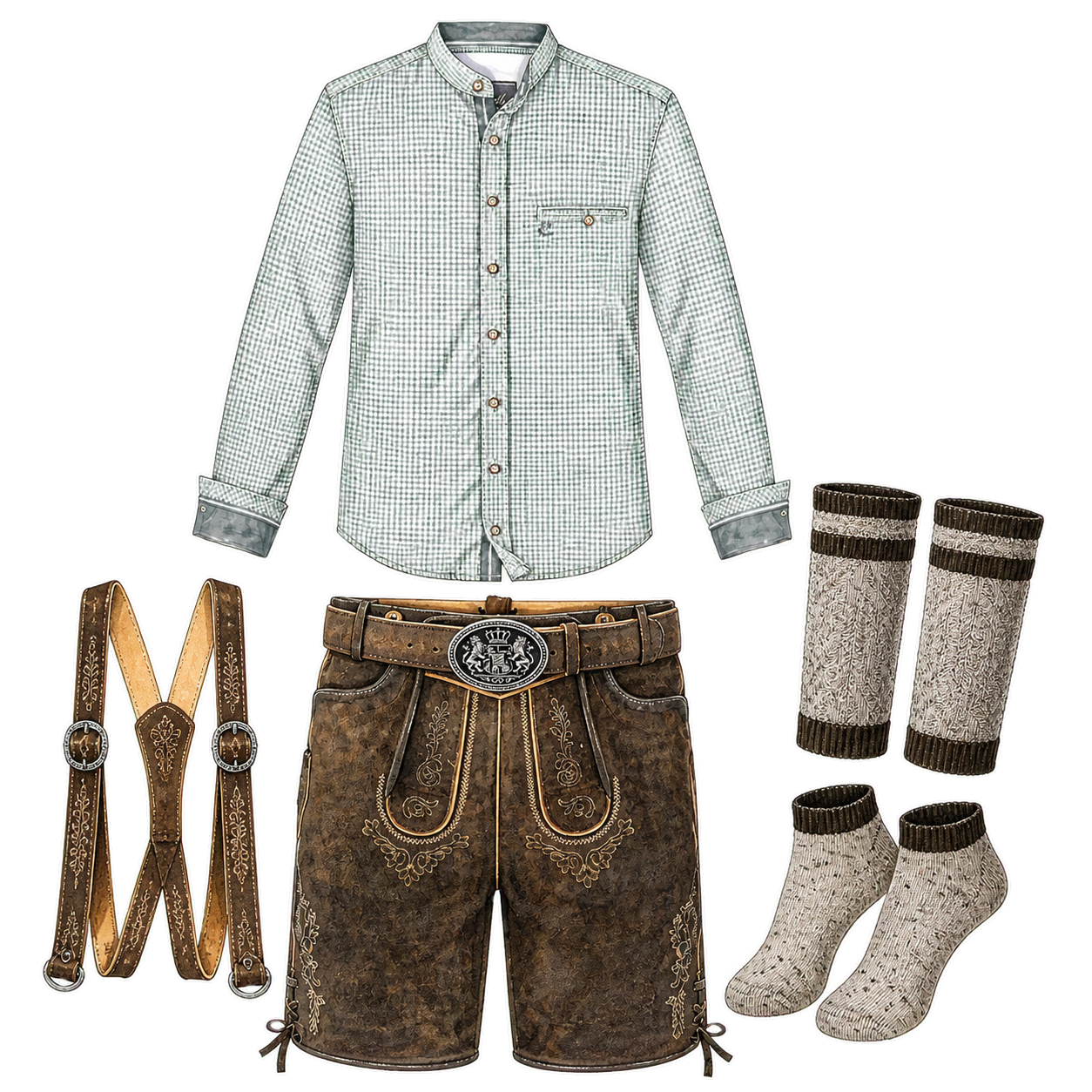 Lederhosen, Checked Shirt and Loferl Set